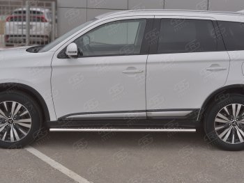 21 749 р. Защита порогов (Ø75x42 мм с проступью, нержавейка) Russtal Mitsubishi Outlander GF 3-ий рестайлинг (2018-2022)  с доставкой в г. Тольятти. Увеличить фотографию 2