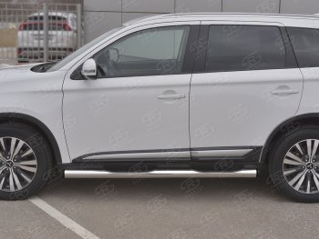 22 549 р. Защита порогов (Ø76 мм с проступью, нержавейка) SLITKOFF Mitsubishi Outlander GF 3-ий рестайлинг (2018-2022) (С пластиковыми заглушками на торцах)  с доставкой в г. Тольятти. Увеличить фотографию 2