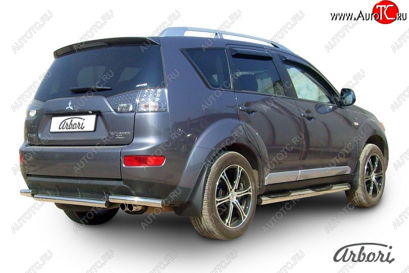 8 999 р. Защита заднего бампера Arbori (короткая, нержавейка, 1 труба d57 mm). Mitsubishi Outlander XL (CW)  дорестайлинг (2005-2009)  с доставкой в г. Тольятти