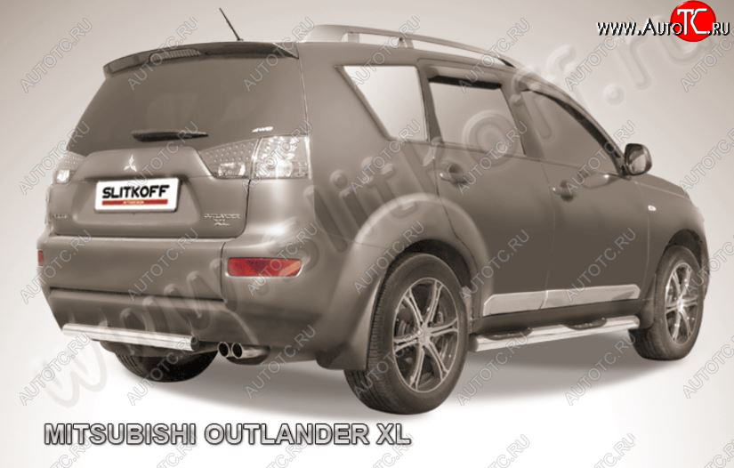 8 999 р. Защита заднего бампера из короткой трубы диаметром 57 мм Slitkoff Mitsubishi Outlander XL (CW)  дорестайлинг (2005-2009) (Нержавейка, Полированная)  с доставкой в г. Тольятти