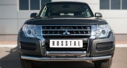 Защита переднего бампера (2 трубыØ63 мм, нержавейка) SLITKOFF Mitsubishi (Митсубиси) Pajero (Паджеро)  4 V90 (2014-2020) 4 V90 2-ой рестайлинг