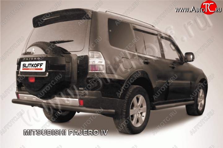 9 449 р. Защита задняя Slitkoff Mitsubishi Pajero 4 V90 2-ой рестайлинг (2014-2020) (Цвет: серебристый)  с доставкой в г. Тольятти