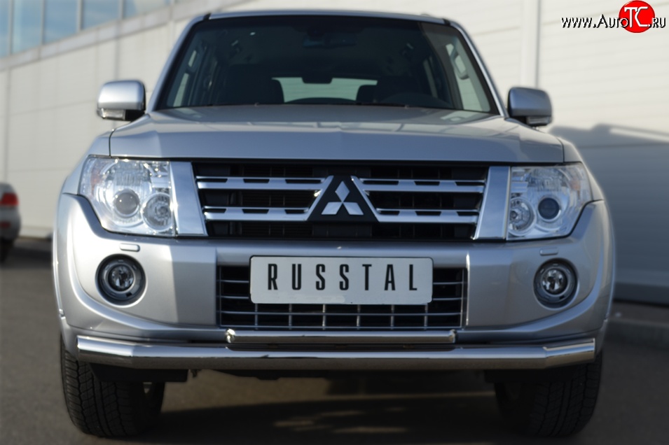 21 999 р. Защита переднего бампера (2 трубыØ76 и 42 мм, нержавейка) SLITKOFF Mitsubishi Pajero 4 V80 3 дв. 1-ый рестайлинг (2011-2014)  с доставкой в г. Тольятти