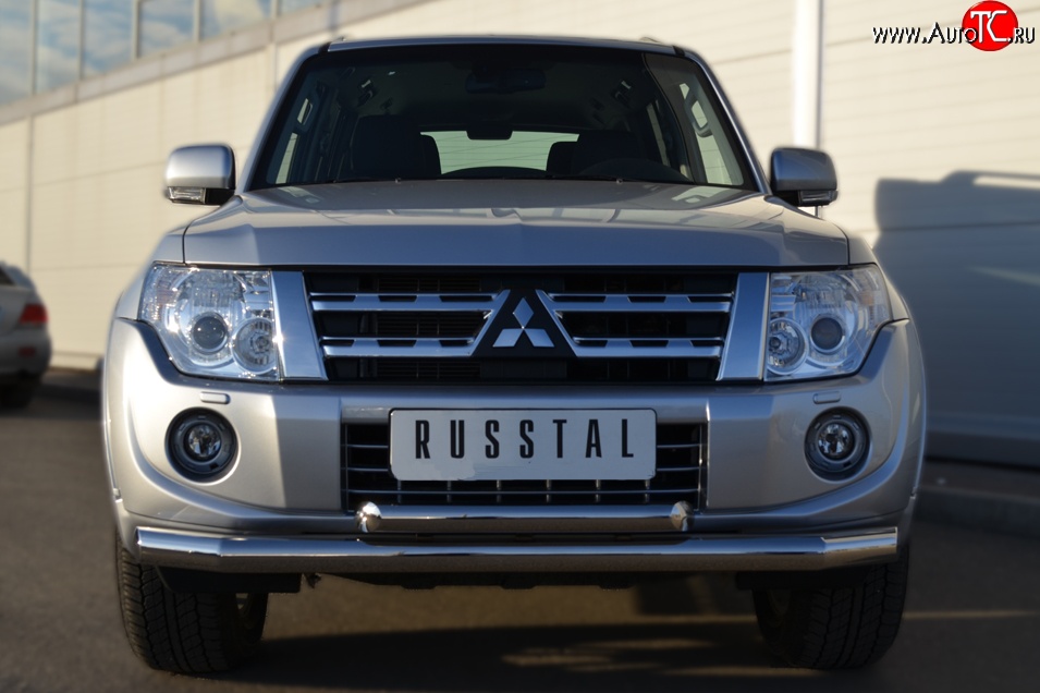 22 999 р. Защита переднего бампера (2 трубыØ76 и 63 мм, нержавейка) SLITKOFF Mitsubishi Pajero 4 V80 3 дв. 1-ый рестайлинг (2011-2014)  с доставкой в г. Тольятти