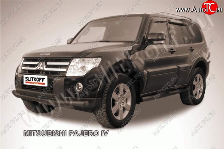 11 299 р. Защита переднего бампер Slitkoff Mitsubishi Pajero 4 V90 дорестайлинг (2006-2011) (Цвет: серебристый)  с доставкой в г. Тольятти