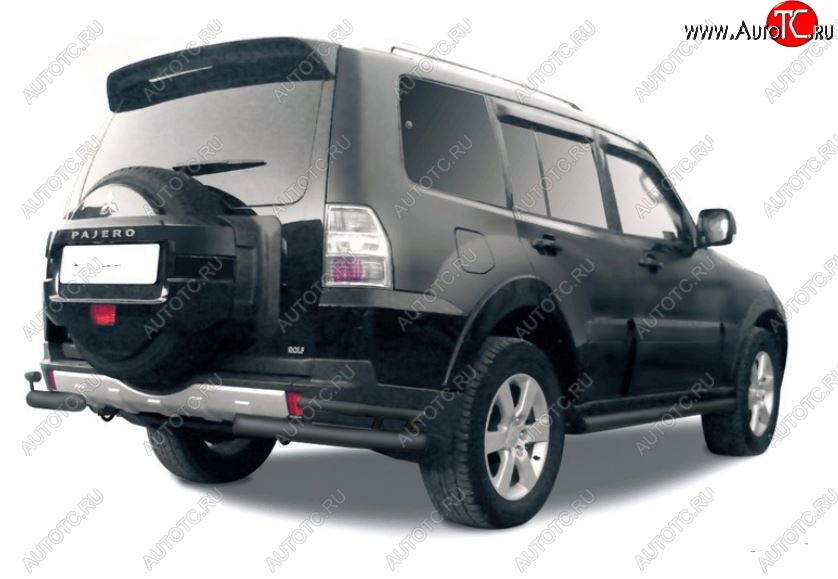 4 399 р. Защита заднего бампера (уголки, 2 трубы d76 и 42 mm) Mitsubishi Pajero 4 V90 2-ой рестайлинг (2014-2020) (сталь, черный цвет)  с доставкой в г. Тольятти