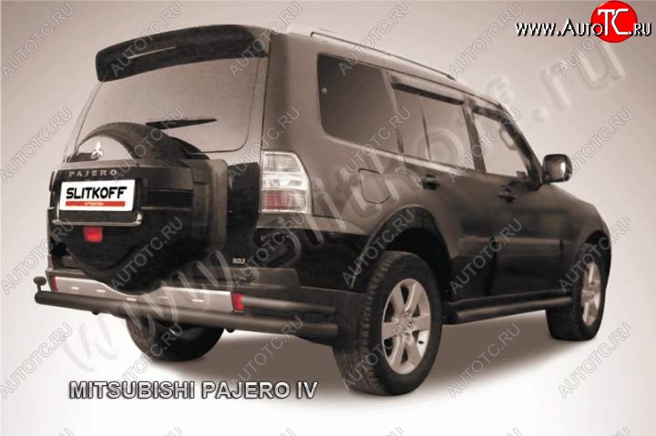 12 549 р. Защита задняя Slitkoff (d76/42) Mitsubishi Pajero 4 V90 дорестайлинг (2006-2011) (Цвет: серебристый)  с доставкой в г. Тольятти