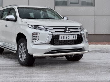 17 499 р. Защита переднего бампера SLITKOFF (Ø63 мм, нержавейка) Mitsubishi Pajero Sport QF рестайлинг (2019-2022)  с доставкой в г. Тольятти. Увеличить фотографию 2