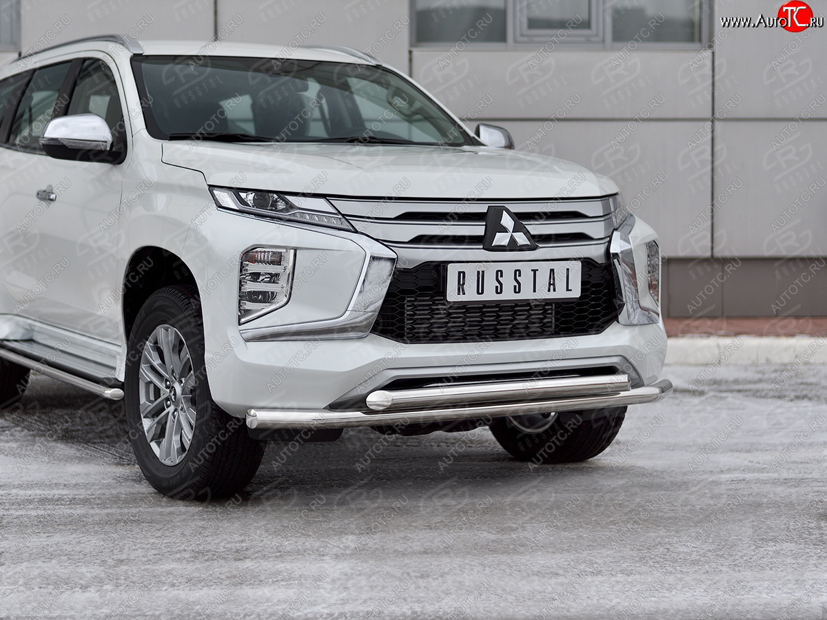 22 699 р. Защита переднего бампера (2 трубы Ø63 и 42 мм, нержавейка) SLITKOFF Mitsubishi Pajero Sport QF рестайлинг (2019-2022)  с доставкой в г. Тольятти