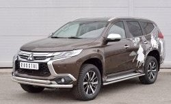 18 449 р. Защита переднего бампера (2 трубыØ63 мм, нержавейка) SLITKOFF Mitsubishi Pajero Sport QE дорестайлинг (2015-2021)  с доставкой в г. Тольятти. Увеличить фотографию 2