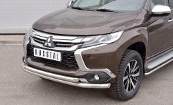 18 449 р. Защита переднего бампера (2 трубыØ63 мм, нержавейка) SLITKOFF Mitsubishi Pajero Sport QE дорестайлинг (2015-2021)  с доставкой в г. Тольятти. Увеличить фотографию 3