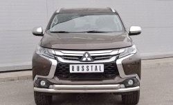 Защита переднего бампера (2 трубыØ63 мм, нержавейка) SLITKOFF Mitsubishi (Митсубиси) Pajero Sport (Паджеро)  QE (2015-2021) QE дорестайлинг