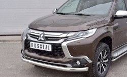 17 549 р. Защита переднего бампера (Ø76 мм, нержавейка) SLITKOFF Mitsubishi Pajero Sport QE дорестайлинг (2015-2021)  с доставкой в г. Тольятти. Увеличить фотографию 3