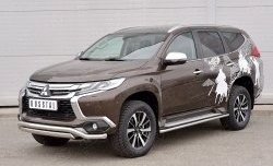 22 949 р. Защита переднего бампера (2 трубы Ø63 и 75х42 мм, нержавейка) Russtal Mitsubishi Pajero Sport QE дорестайлинг (2015-2021)  с доставкой в г. Тольятти. Увеличить фотографию 2