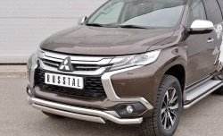 22 949 р. Защита переднего бампера (2 трубы Ø63 и 75х42 мм, нержавейка) Russtal Mitsubishi Pajero Sport QE дорестайлинг (2015-2021)  с доставкой в г. Тольятти. Увеличить фотографию 3