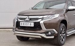 22 949 р. Защита переднего бампера (2 трубы Ø63 и 75х42 мм, нержавейка) Russtal Mitsubishi Pajero Sport QE дорестайлинг (2015-2021)  с доставкой в г. Тольятти. Увеличить фотографию 4