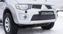 969 р. Зимняя заглушка решетки переднего бампера РА Mitsubishi Pajero Sport PB дорестайлинг (2008-2013)  с доставкой в г. Тольятти. Увеличить фотографию 3