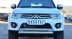 Защита переднего бампера (2 трубыØ76 и 75х42 мм, нержавейка) Russtal Mitsubishi Pajero Sport PB рестайлинг (2013-2017)