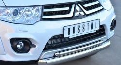 20 849 р. Защита переднего бампера (2 трубыØ76 и 42 мм, нержавейка) SLITKOFF Mitsubishi Pajero Sport PB рестайлинг (2013-2017)  с доставкой в г. Тольятти. Увеличить фотографию 2