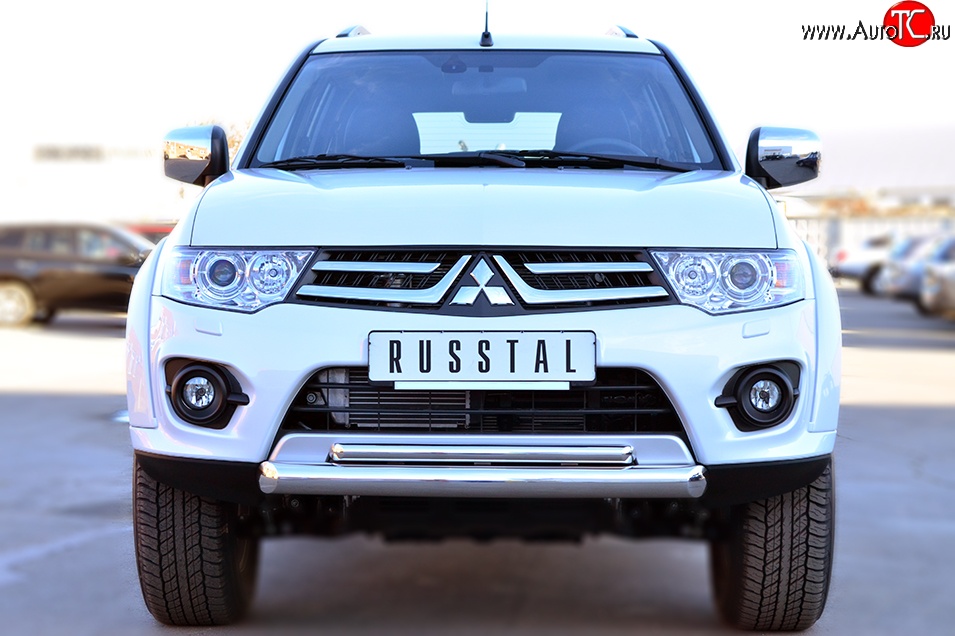 20 849 р. Защита переднего бампера (2 трубыØ76 и 42 мм, нержавейка) SLITKOFF Mitsubishi Pajero Sport PB рестайлинг (2013-2017)  с доставкой в г. Тольятти