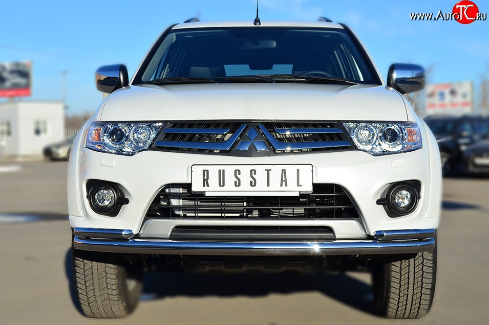 21 399 р. Защита переднего бампера (2 трубыØ63 и 42 мм, нержавейка) SLITKOFF Mitsubishi Pajero Sport PB рестайлинг (2013-2017)  с доставкой в г. Тольятти