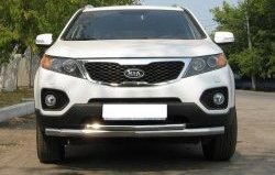 Защита переднего бампера (2 трубы Ø63 и 42 мм, нержавейка) SLITKOFF KIA Sorento XM дорестайлинг (2009-2012)