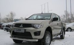 22 749 р. Защита порогов Russtal из трубы d76 мм с пластиковыми вставками для ног Mitsubishi L200 4  дорестайлинг (2006-2014) (Защита порогов с со скосами на торцах (вариант 1))  с доставкой в г. Тольятти. Увеличить фотографию 3