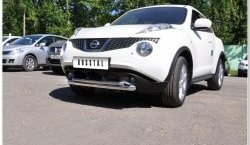 15 649 р. Защита переднего бампера (2 трубыØ63 и 42 мм, нержавейка) SLITKOFF Nissan Juke 1 YF15 дорестайлинг (2010-2014)  с доставкой в г. Тольятти. Увеличить фотографию 2