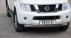 Защита переднего бампера (2 трубыØ76 и 42 мм, нержавейка) SLITKOFF Nissan (Нисан) Pathfinder (Патфайндер)  R51 (2004-2007) R51 дорестайлинг