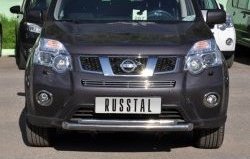 Защита переднего бампера (2 трубыØ63 и 42 мм, нержавейка) Russtal Nissan X-trail 2 T31 рестайлинг (2010-2015)