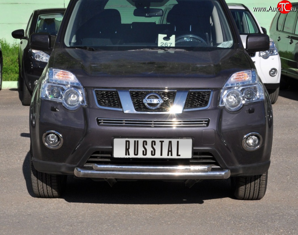 10 899 р. Защита переднего бампера (2 трубыØ63 и 42 мм, нержавейка) Russtal Nissan X-trail 2 T31 рестайлинг (2010-2015)  с доставкой в г. Тольятти