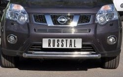 Защита переднего бампера (2 трубыØ76 и 42 мм, нержавейка) SLITKOFF Nissan (Нисан) X-trail (Х-трейл)  2 T31 (2010-2015) 2 T31 рестайлинг