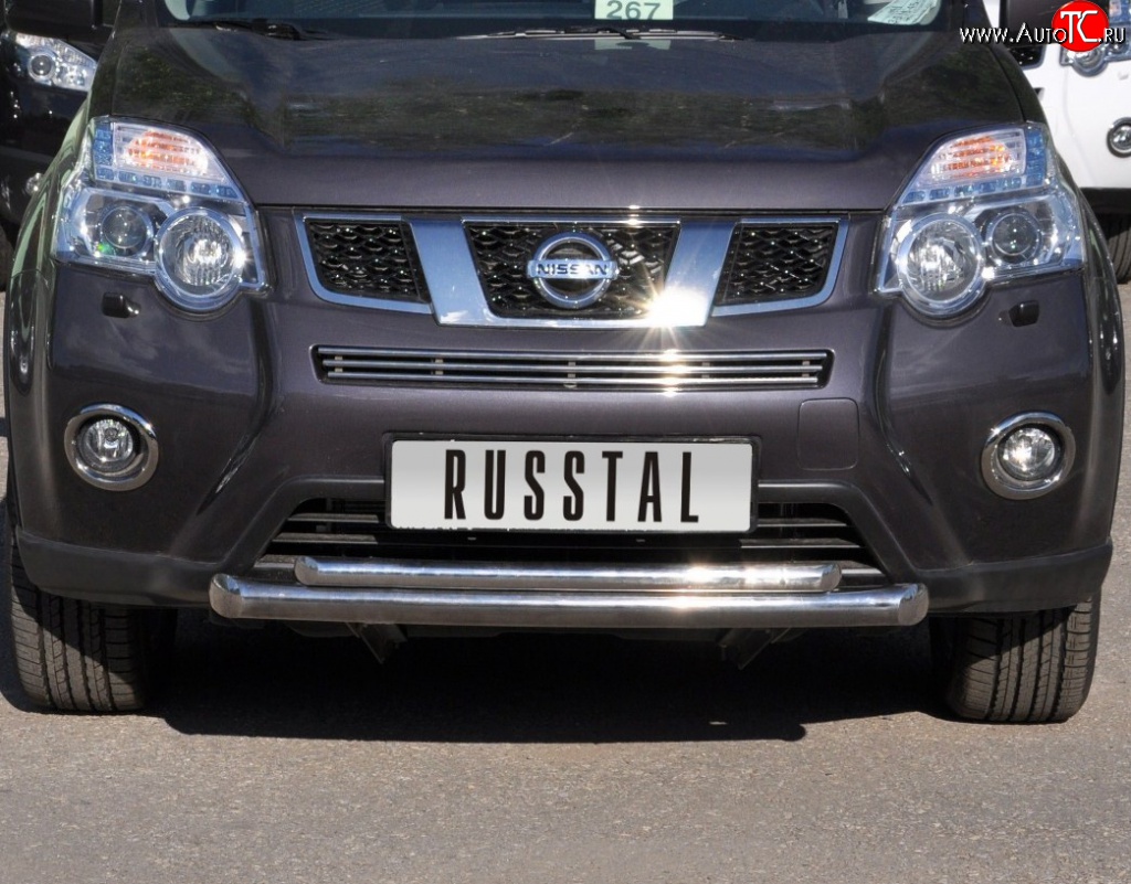 16 599 р. Защита переднего бампера (2 трубыØ76 и 42 мм, нержавейка) SLITKOFF Nissan X-trail 2 T31 рестайлинг (2010-2015)  с доставкой в г. Тольятти