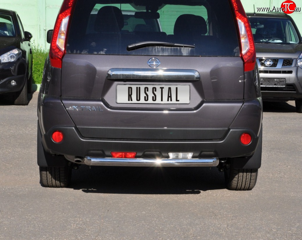 8 799 р. Защита заднего бампера (Ø63 мм, нержавейка) Russtal Nissan X-trail 2 T31 рестайлинг (2010-2015)  с доставкой в г. Тольятти