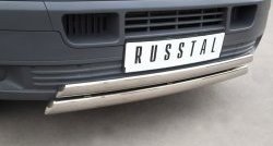 22 299 р. Защита переднего бампера (2 трубыØ75х42 мм, нержавейка) Russtal Volkswagen Transporter T5 дорестайлинг (2003-2009)  с доставкой в г. Тольятти. Увеличить фотографию 2