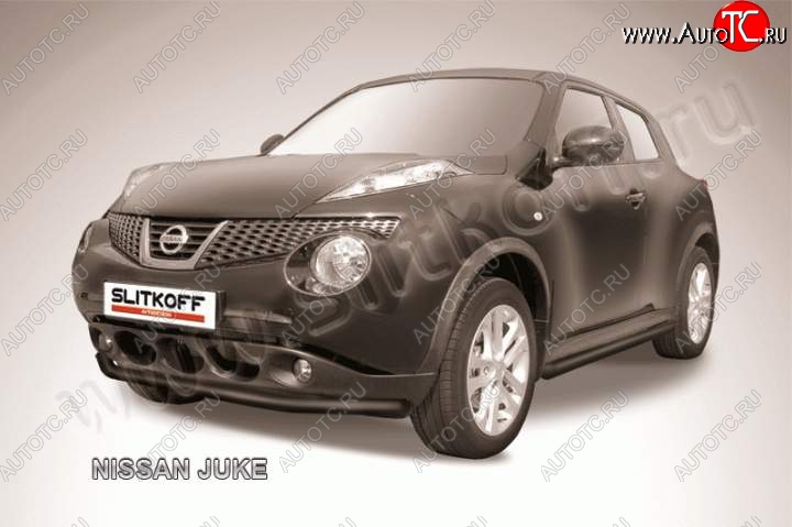 6 999 р. Защита переднего бампера из трубы d57 Slitkoff Nissan Juke 1 YF15 рестайлинг (2014-2020) (Цвет: серебристый)  с доставкой в г. Тольятти