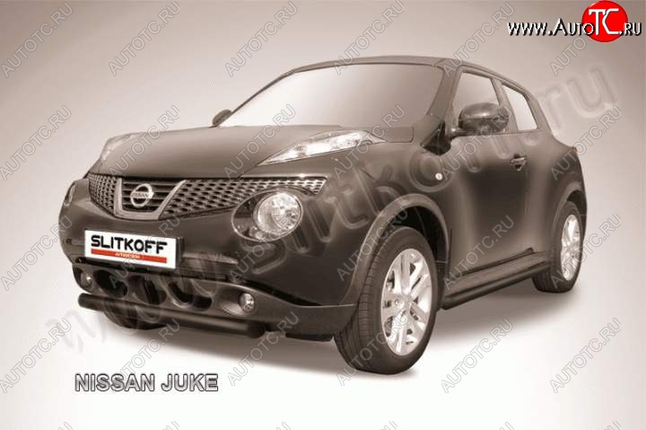 5 999 р. Защита переднего бампер Slitkoff Nissan Juke 1 YF15 рестайлинг (2014-2020) (Цвет: серебристый)  с доставкой в г. Тольятти