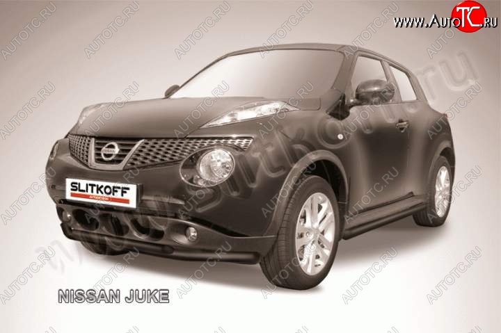 7 999 р. Защита переднего бампера из труб d57 и d42 Slitkoff Nissan Juke 1 YF15 рестайлинг (2014-2020) (Цвет: серебристый)  с доставкой в г. Тольятти