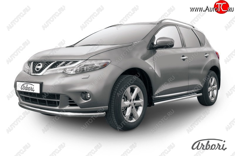 13 499 р. Защита переднего бампера Arbori (нержавейка, 1 труба d57 mm). Nissan Murano 2 Z51 рестайлинг (2010-2016)  с доставкой в г. Тольятти