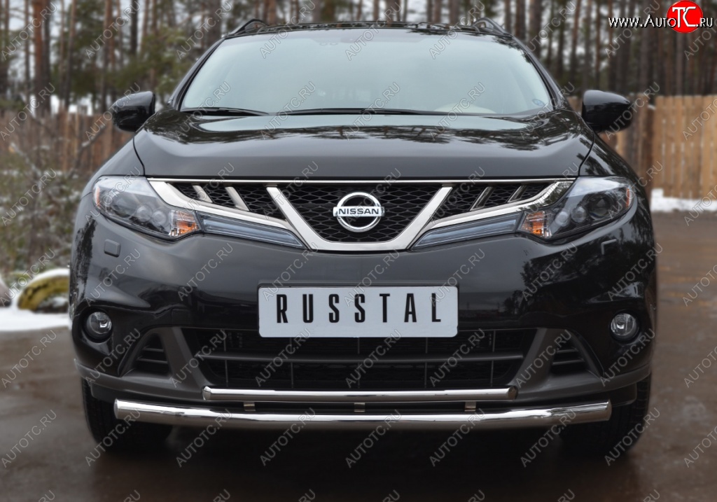 20 999 р. Защита переднего бампера (2 трубы Ø63 и 42 мм, нержавейка) SLITKOFF Nissan Murano 2 Z51 рестайлинг (2010-2016)  с доставкой в г. Тольятти