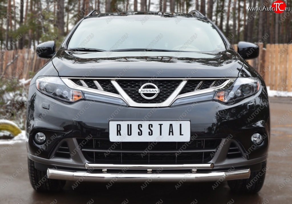 20 399 р. Защита переднего бампера (2 трубы Ø76 и 42 мм, нержавейка) SLITKOFF Nissan Murano 2 Z51 рестайлинг (2010-2016)  с доставкой в г. Тольятти