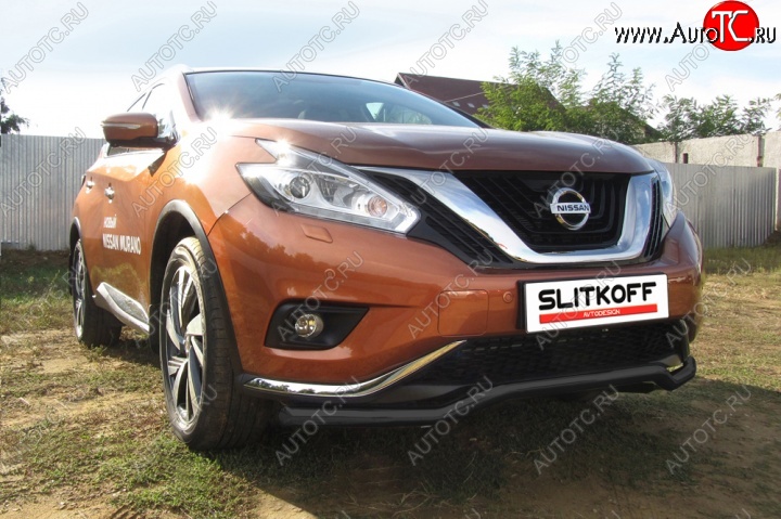 14 299 р. защита переднего бампера Slitkoff Nissan Murano 3 Z52 дорестайлинг (2015-2022) (Цвет: серебристый)  с доставкой в г. Тольятти