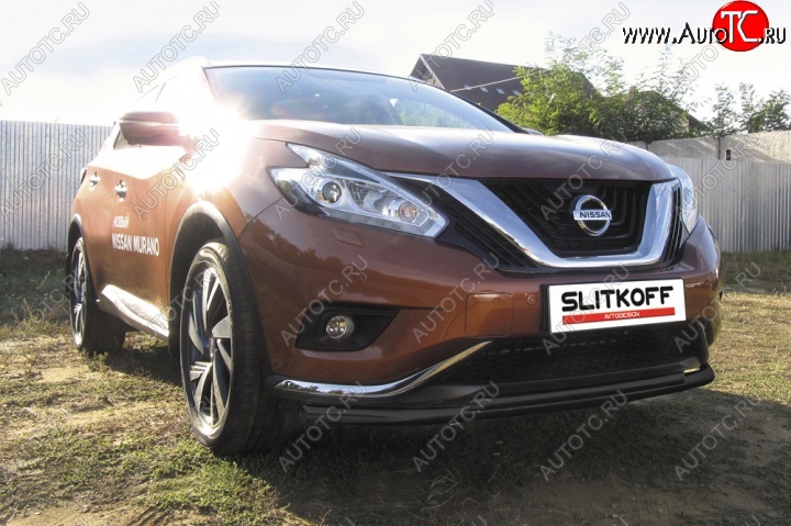 11 249 р. защита переднего бампера Slitkoff Nissan Murano 3 Z52 дорестайлинг (2015-2022) (Цвет: серебристый)  с доставкой в г. Тольятти