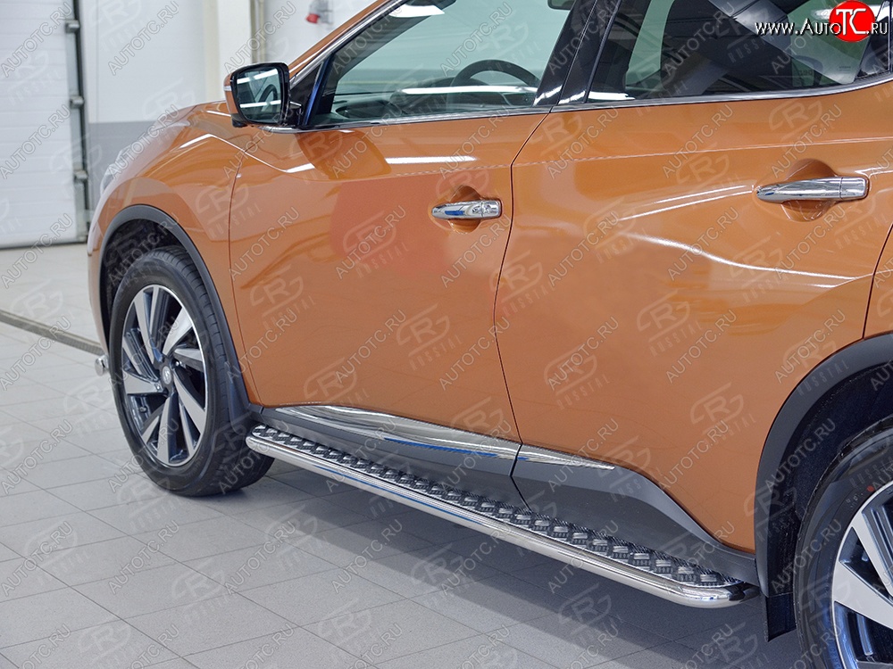 24 649 р. Порожки для ног (Ø42) SLITKOFF Nissan Murano 3 Z52 рестайлинг (2020-2025) (лист - алюминий, профиль - нержавейка)  с доставкой в г. Тольятти