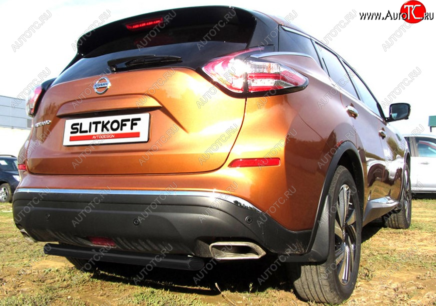 6 199 р. Защита заднего бампера Slitkoff (Ø 57, короткая) Nissan Murano 3 Z52 дорестайлинг (2015-2022) (Сталь с полимерным покрытием. Цвет: черный)  с доставкой в г. Тольятти