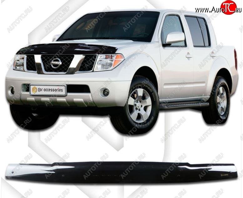 2 049 р. Дефлектор капота CA-Plastiс  Nissan Navara  2 D40 (2004-2010) дорестайлинг (Classic черный, Без надписи)  с доставкой в г. Тольятти