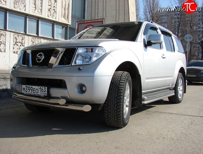 13 999 р. Двойная защита переднего бампера d76 и 63 мм Металл Дизайн Nissan Pathfinder R51 дорестайлинг (2004-2007) (полированная нержавейка)  с доставкой в г. Тольятти