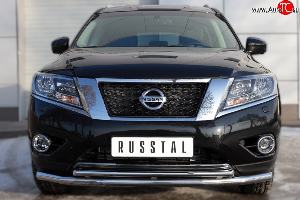 14 499 р. Защита переднего бампера (2 трубыØ63 и 42 мм, нержавейка) SLITKOFF Nissan Pathfinder R52 дорестайлинг (2012-2017)  с доставкой в г. Тольятти