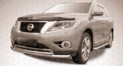 Двойная защита переднего бампера из двух труб диаметром 76 и 57 мм Slitkoff Nissan Pathfinder R52 дорестайлинг (2012-2017)