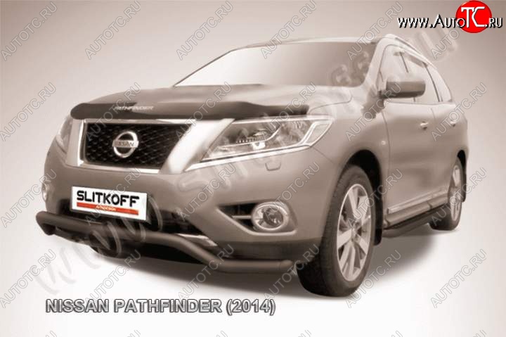 10 999 р. защита переднего бампера Slitkoff Nissan Pathfinder R52 дорестайлинг (2012-2017) (Цвет: серебристый)  с доставкой в г. Тольятти